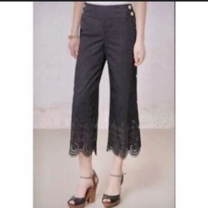 Anthropologie Elevenses Black Eyelet Scalloped Hem Pants 10